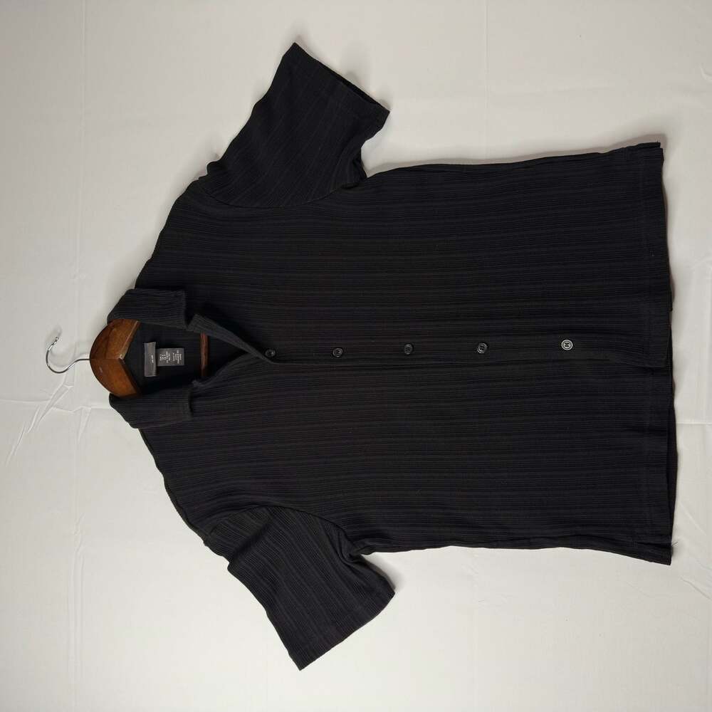 H&M Regular Fit Ribbed Button-Through Polo Shirt in Black